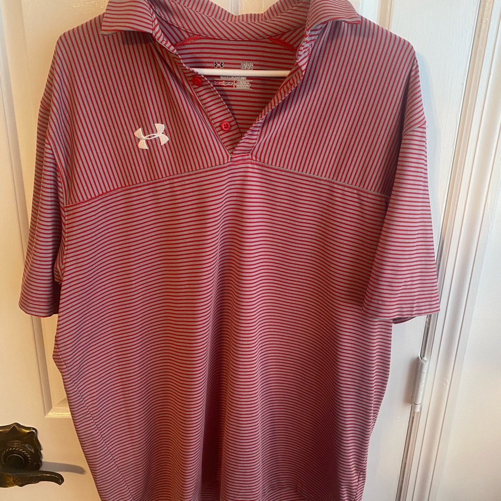 Under Armour Men's Polo Shirt in Red and Grey Stripes